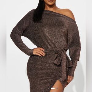 FashionNova Elegant Off-Shoulder Metallic Dress